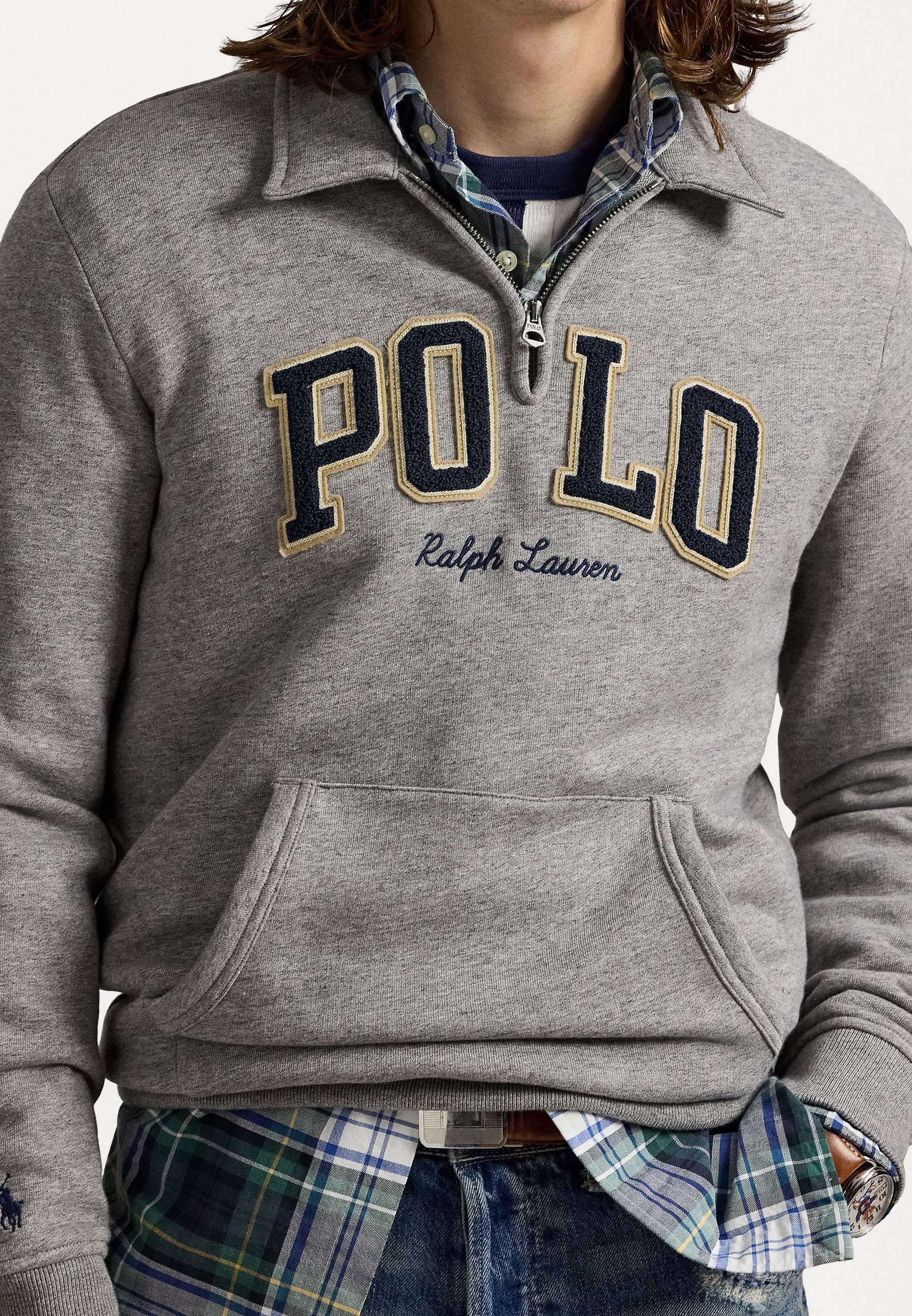 Polo Ralph Lauren LOGO FLEECE SWEATSHIRT MET KRAAG - Sweatshirt - donker vintage gemêleerd