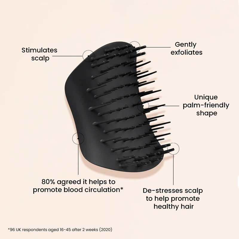 Escova Tangle Teezer para couro cabeludo, preta, para massagem no couro cabeludo.