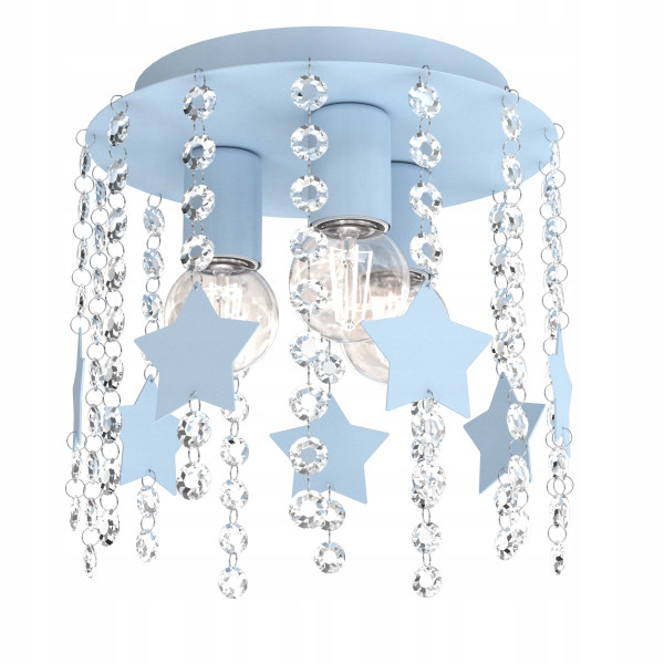 Lampa sufitowa plafon dziecięcy niebieska kryształki gwiazdki 3x e27