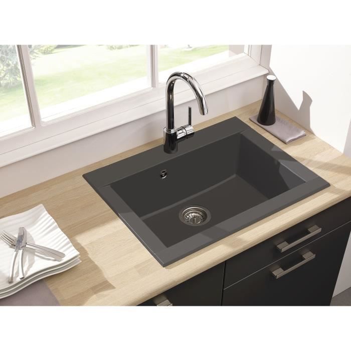 Fregadero de cocina empotrable STRADOUR Hexo de 1 cubeta sin escurridor - Resina - 66 x 50 cm - Gris hormigón
