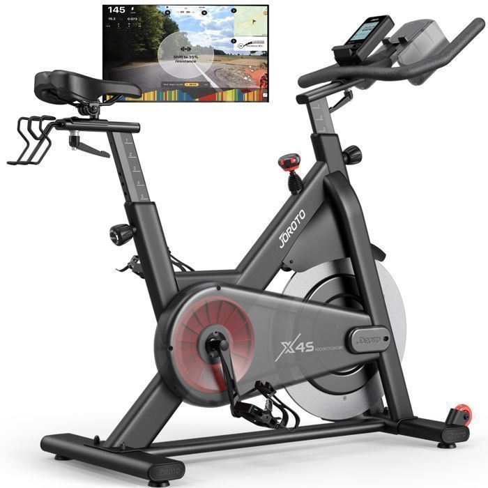 Vélo d'appartement - JOROTO - X4S - Bluetooth App - Roue d'inertie 18 kg - Résistance magnétique (100 niveaux)