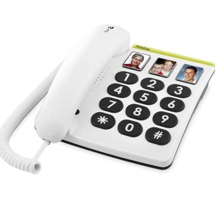 Doro Phoneasy 331ph Telefoon met snoer - Wit - 3 Snelkiesknoppen met foto - Automatisch opnieuw bellen