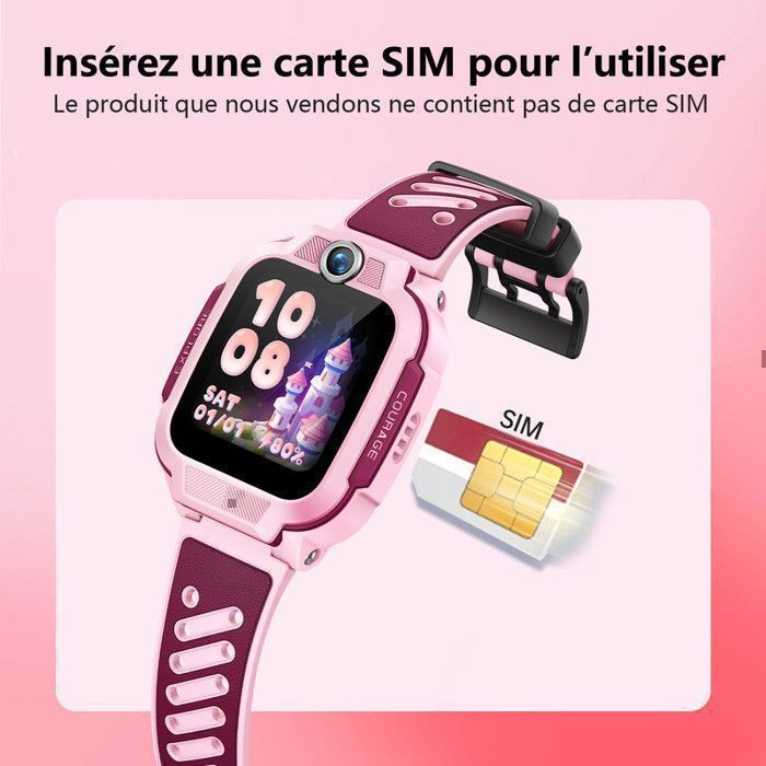 Montre Connectée Enfant 4G GPS - imoo Z3 - Appel Vidéo - Téléphone SMS - Caméra HD - IP68 Étanche - Podomètre - Cadeau Fille - Rose