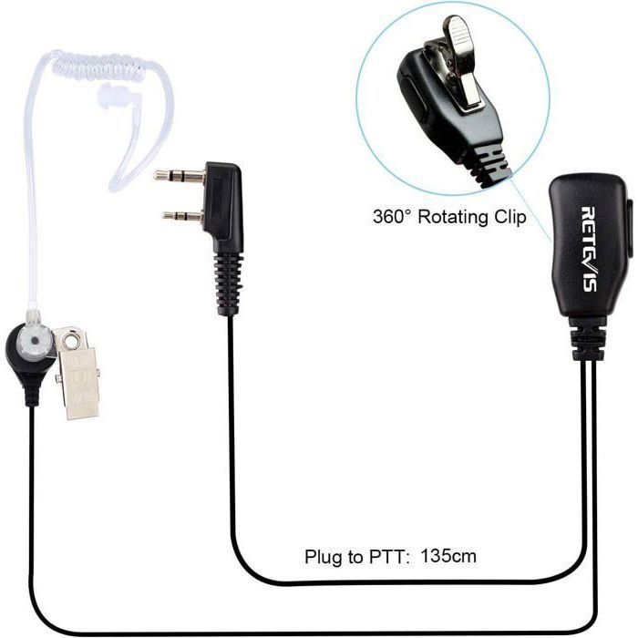 Auricular Retevis para walkie-talkie compatible con BAOFENG JUCJET RT24 RT27 RT622 RT619, auricular con tubo acústico transparente.