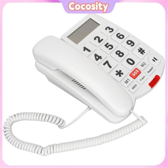 Cocosity Téléphone fixe à gros bouton Téléphone Filaire à Gros Boutons, Mains Libres, Identification de telephonie telephone