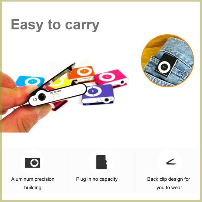 Cocosity 1 Mini portátil USB MP3 lecteur Mini Clip mp3 Sport Sport compacto Metal Mot Reproductor de música MP3 con tarjeta TF son mp4 Argent