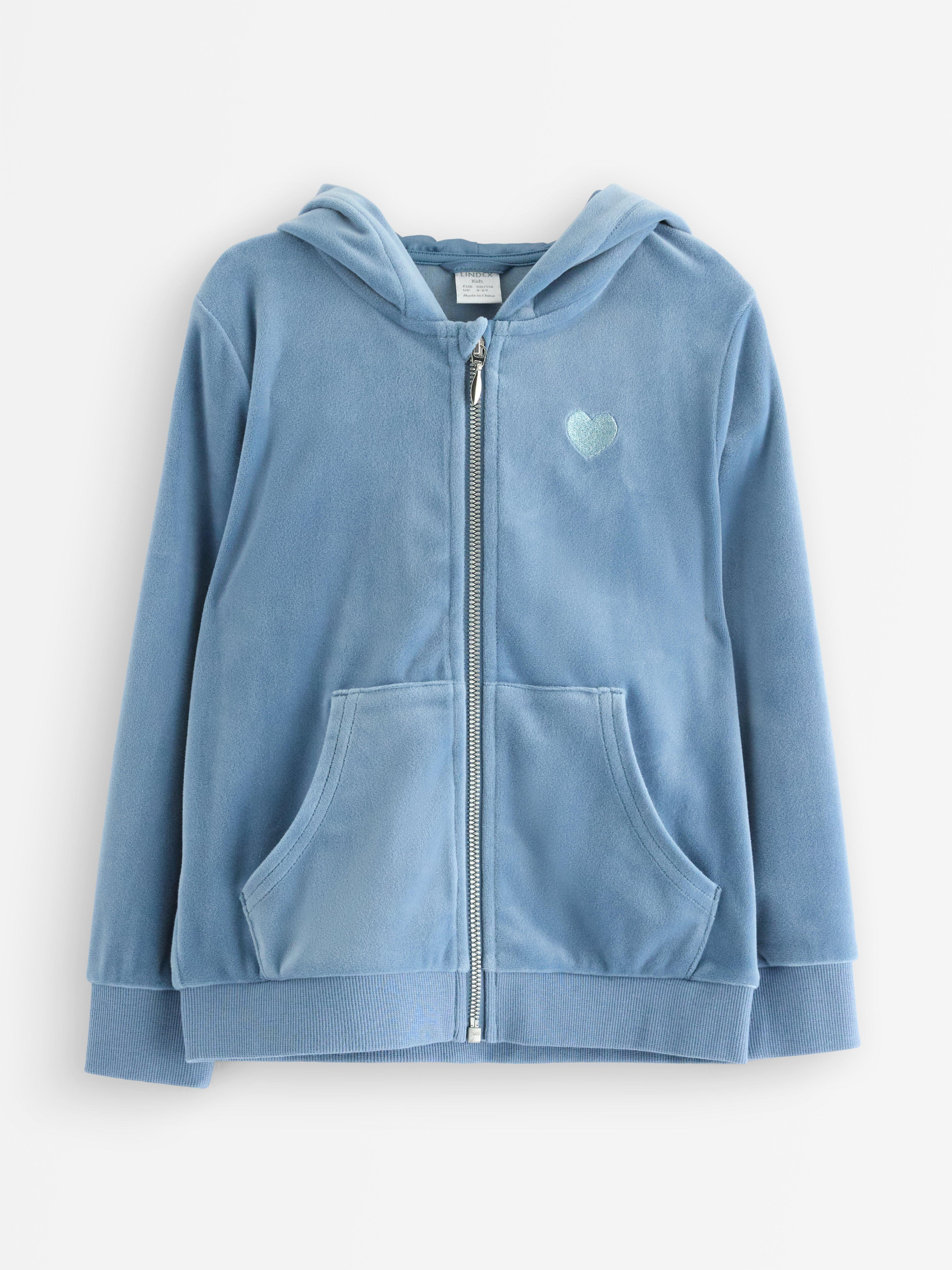 Sudadera con capucha de terciopelo azul claro