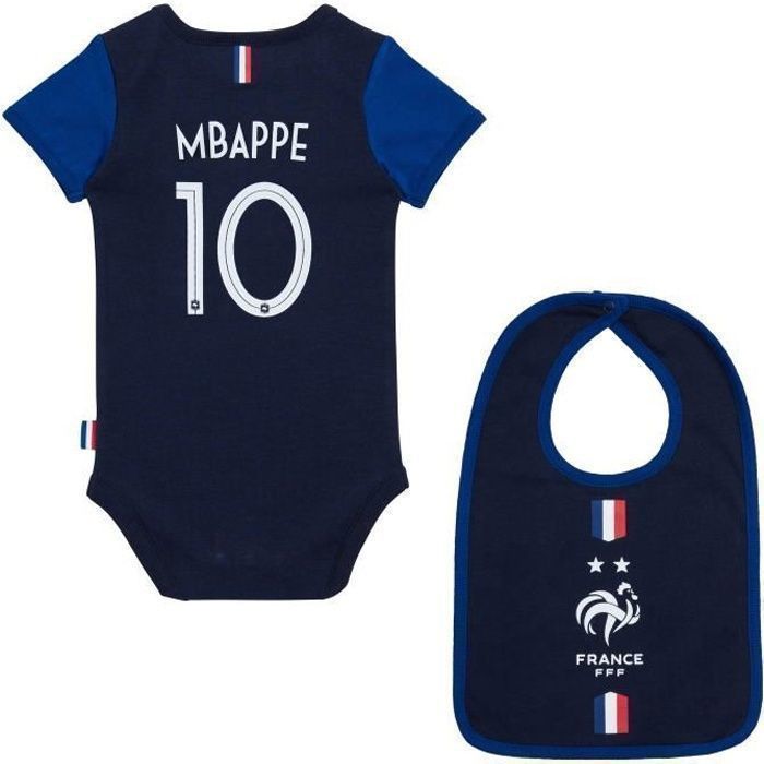 FFF Bodysuit + Bib - Kylian MBAPPE - Baby Boy - Cotton - Blue - Official Football