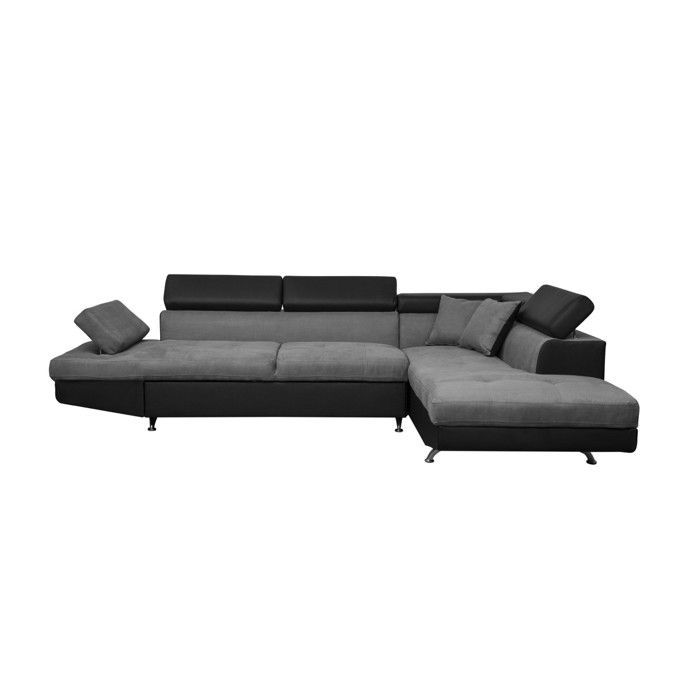 Canapé d'angle droit 5 places RIO convertible avec coffre en microfibre et simili - Gris/Noir - L271 x P192 x H70cm - LOUNGITUDE