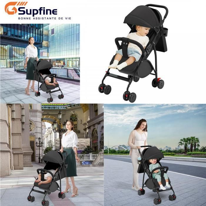 Silla de paseo compacta SUPFINE, capacidad de carga de 35 kg, con compartimento de almacenamiento y ruedas con freno.