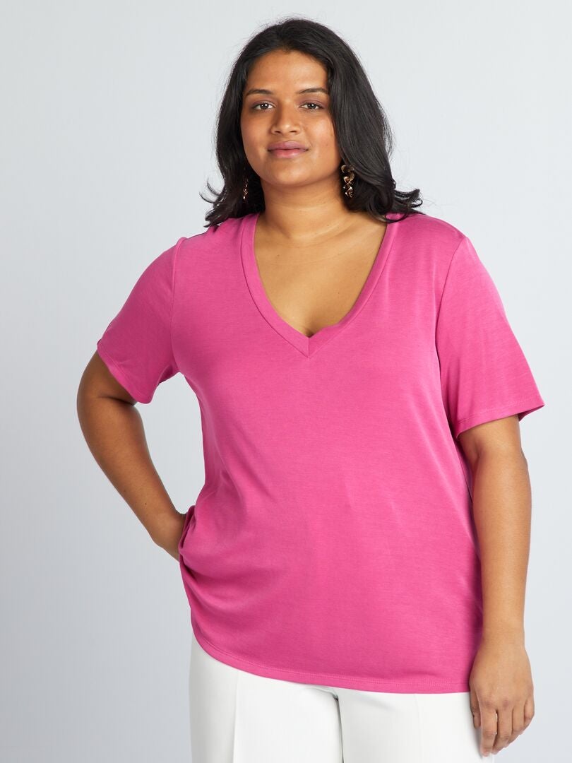 Stretch T-shirt met korte mouwen - ROZE