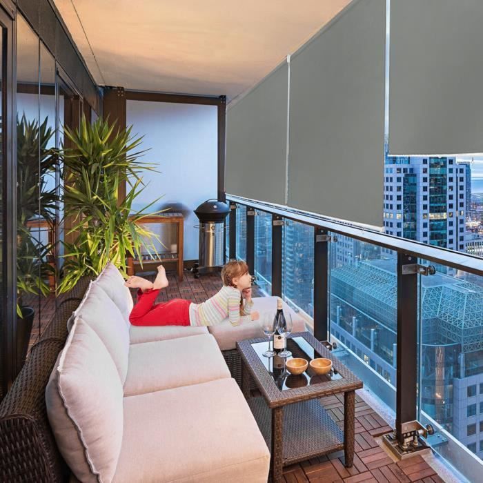 Aufun Outdoor Blinds 140x240cm, Vertical Balcony Roller Blinds, Privacy Screen, Reflective Blackout Roller Blind, Grey