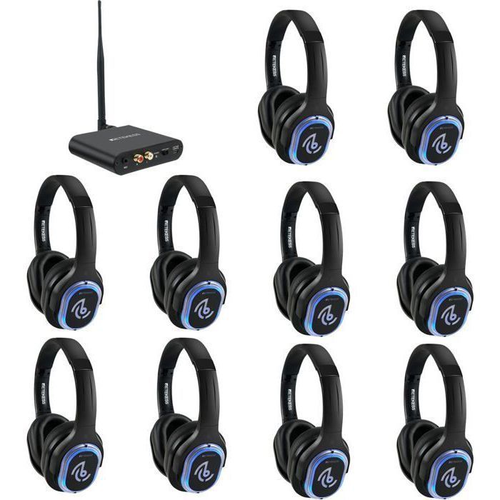 Retekess TA004 Wireless Headphones for TV, Silent Disco Headphones Set, 3 Channels, 200M Range, 10 Headphones, Silent Disco Starter Kit