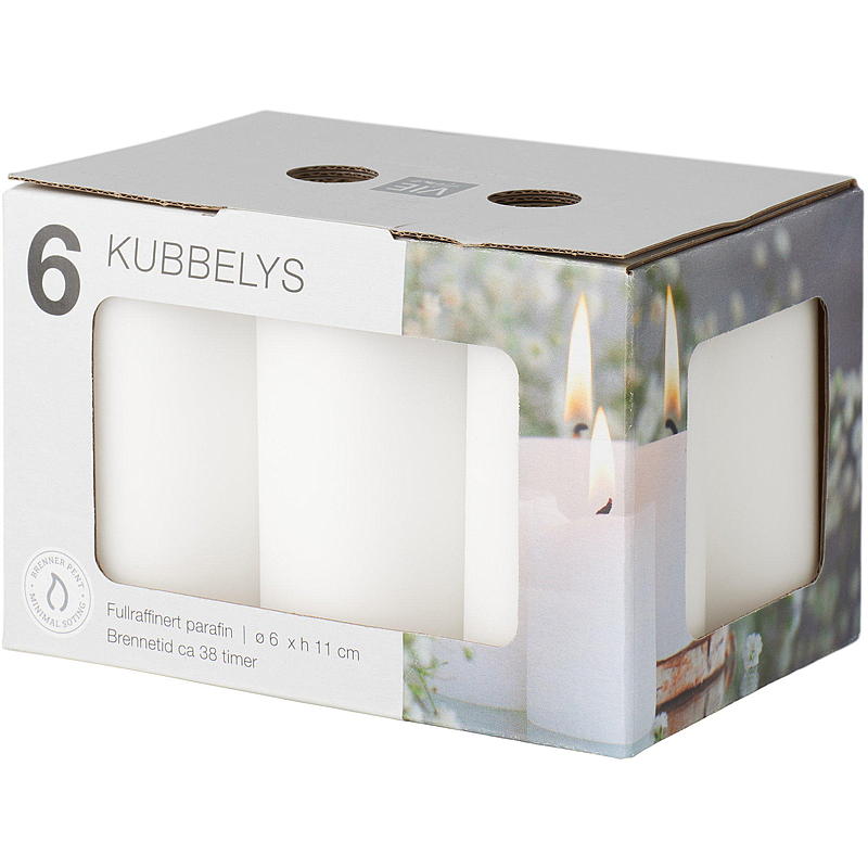 Vie Home Cube-lys 6-pakning 6x11 cm hvite