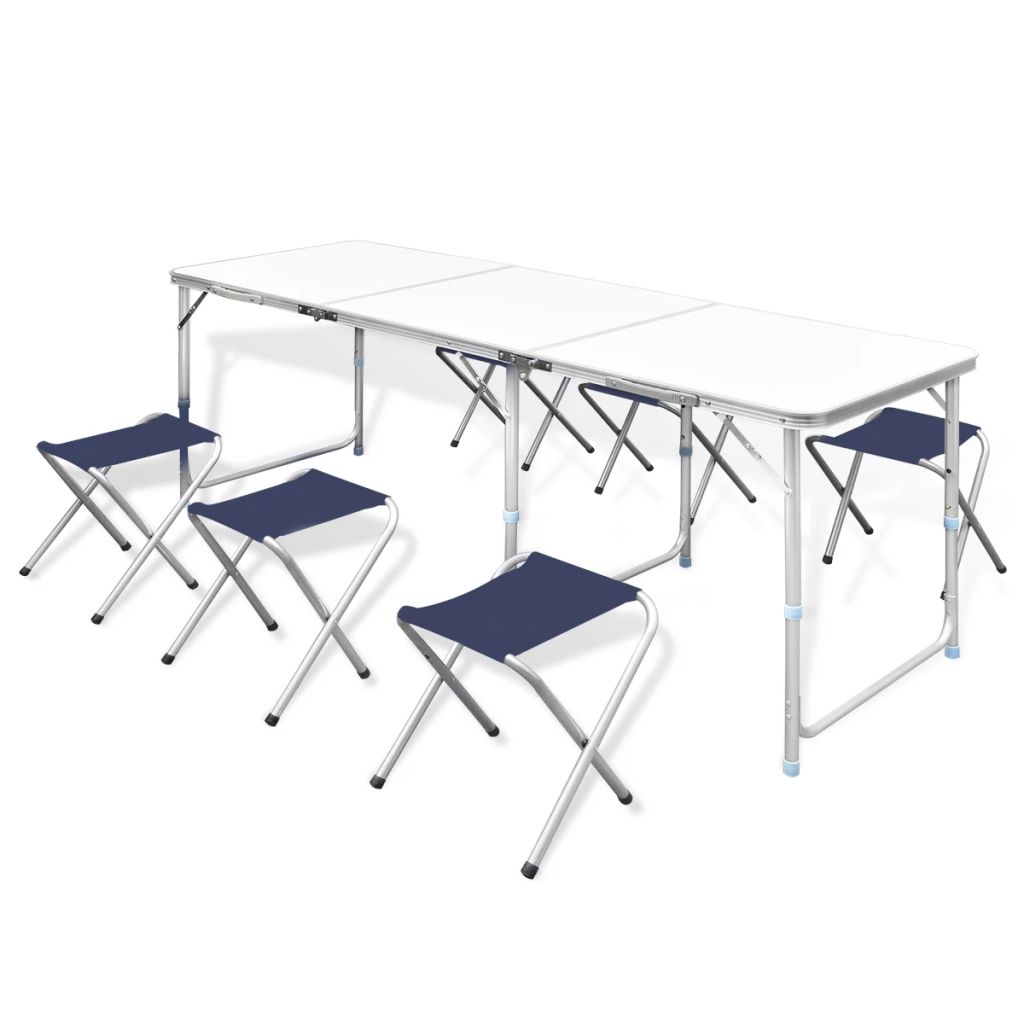 Mesa dobrável ajustável Vidaxl com 6 banquetas