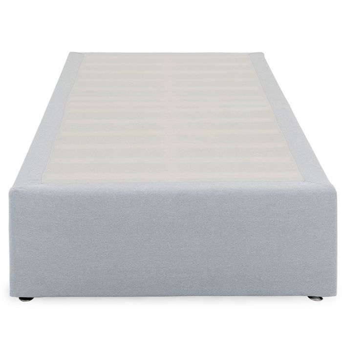 Base de cama tapizada MAYA de 90 x 190 cm, estructura de madera y revestimiento de tela gris, estructura de cama con patas.