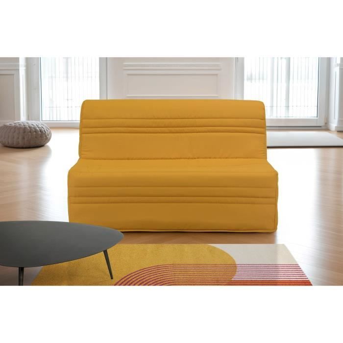 Banquette BZ JOE - Tissu jaune ocre - 3 places - L 143 x P 97 cm - Couchage 140 x 190 cm