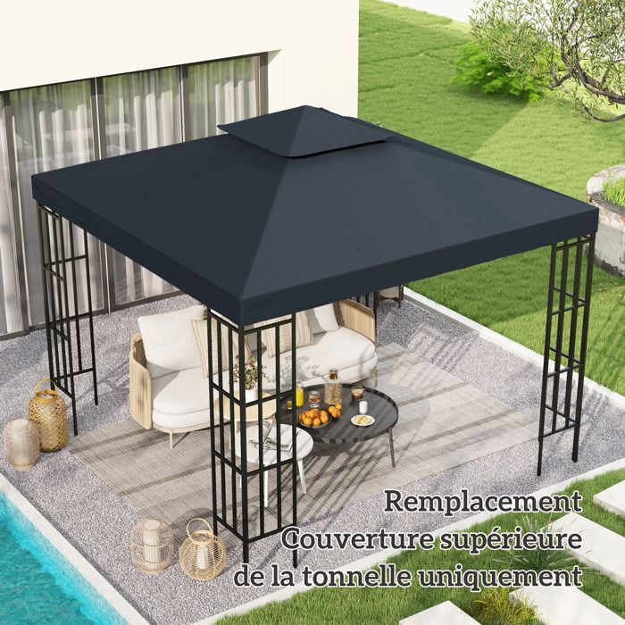 Vervangend luifel voor tuinpaviljoen - Outsunny - 3 x 3 m - polyester met hoge dichtheid 180 g/m² - donkergrijs