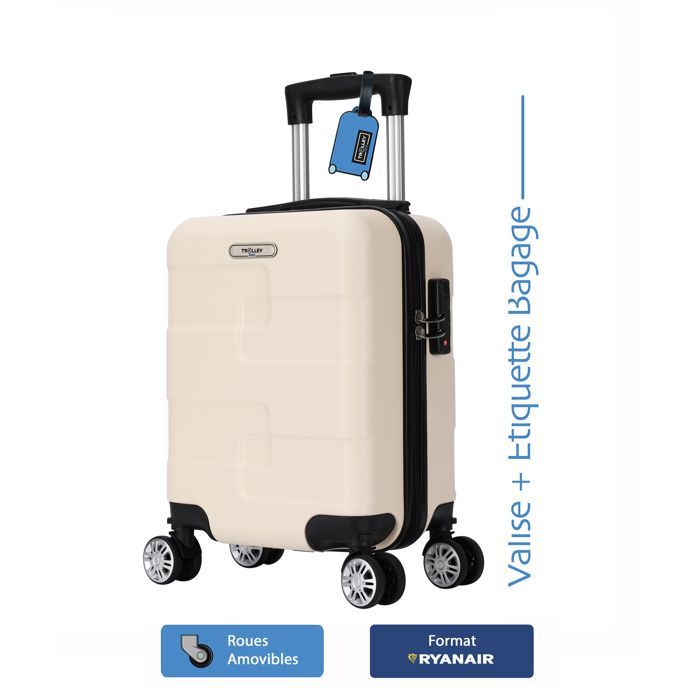 Valise cabine Ryanair 40x30x20 cm – ABS rigide léger – 4 roues double amovible – Blanc - TROLLEY ADC – Étiquette bagage offerte