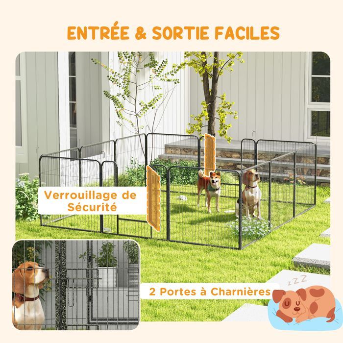 Parc enclos pour animaux - PawHut - modulable acier époxy porte verrouillable - pour chiens, petits animaux - 80 x 80 cm gris