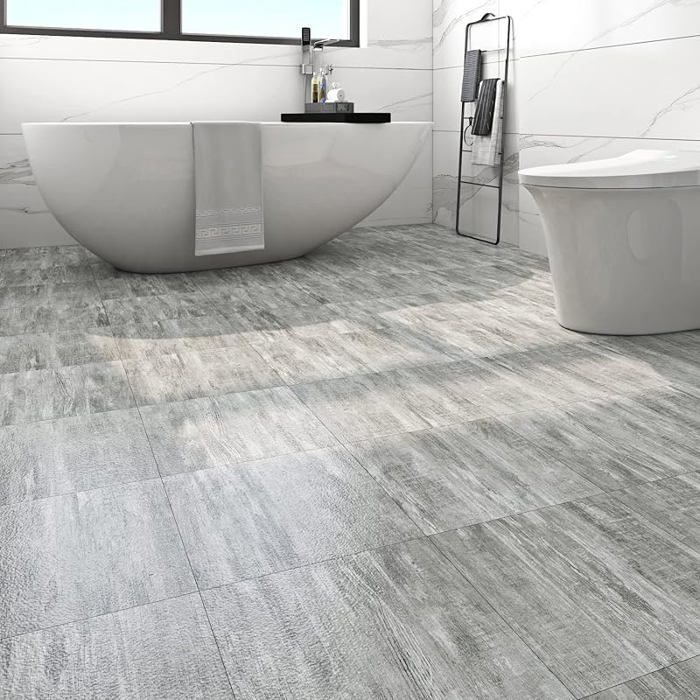 Suelo adhesivo de PVC imitación madera, suelo adhesivo de linóleo impermeable, suelo adhesivo para baño, tablero adhesivo de PVC, suelo de madera gris, 4 suelos de PVC
