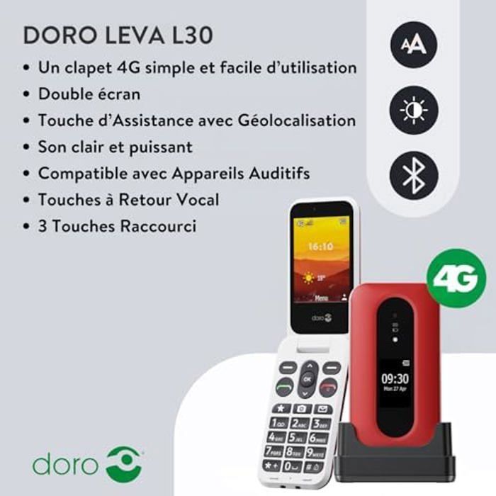 Téléphone Portable - DORO - Leva L30 - Écran Externe - Son HD - 2MP