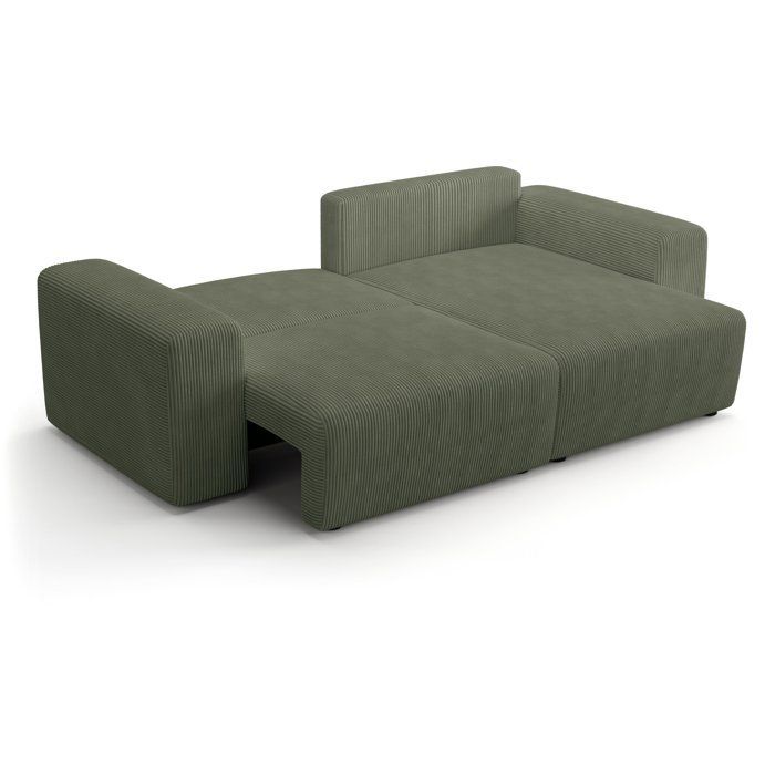 Sofá de canto conversível - 4 lugares - BOBO - Tecido verde - 244 x 138 x 86 cm