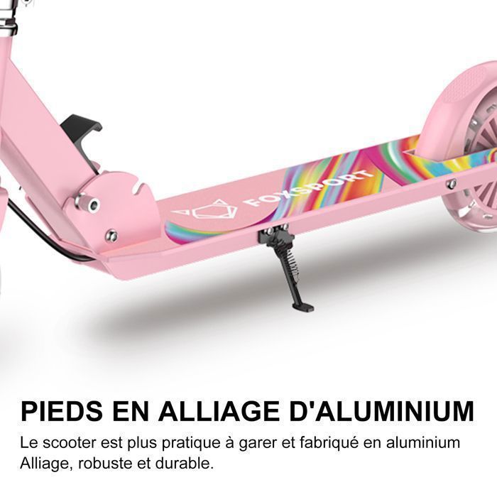 Trottinette Enfant - FOXSPORT - Pliable - Guidon Ajustable de 3 Niveaux - Frein à Pédale - Charge 100KG - Rose