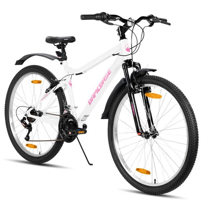 Hiland Women's 26-inch Mountain Bike, 18 Speeds, Carbon Steel Frame, Ideal for City and Leisure, V-Brakes - White