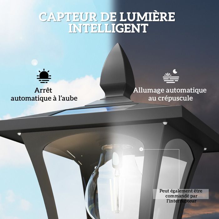 Lampada solare da terra per esterni Outsunny - Luce LED impermeabile - con fioriera - Alluminio - 160 cm - Nera
