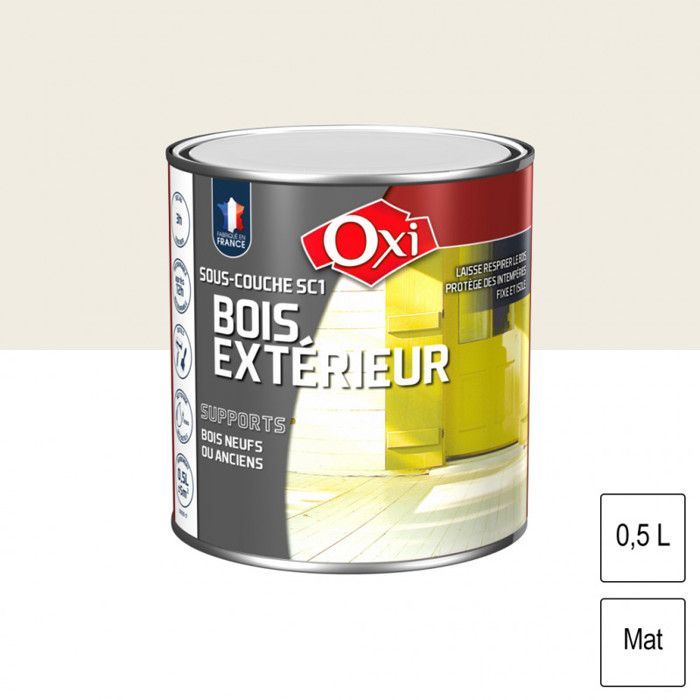Primer per legno da esterni - OXI - 500 ml - Finitura opaca - Formula a base d'acqua - Resa 10 m²/L