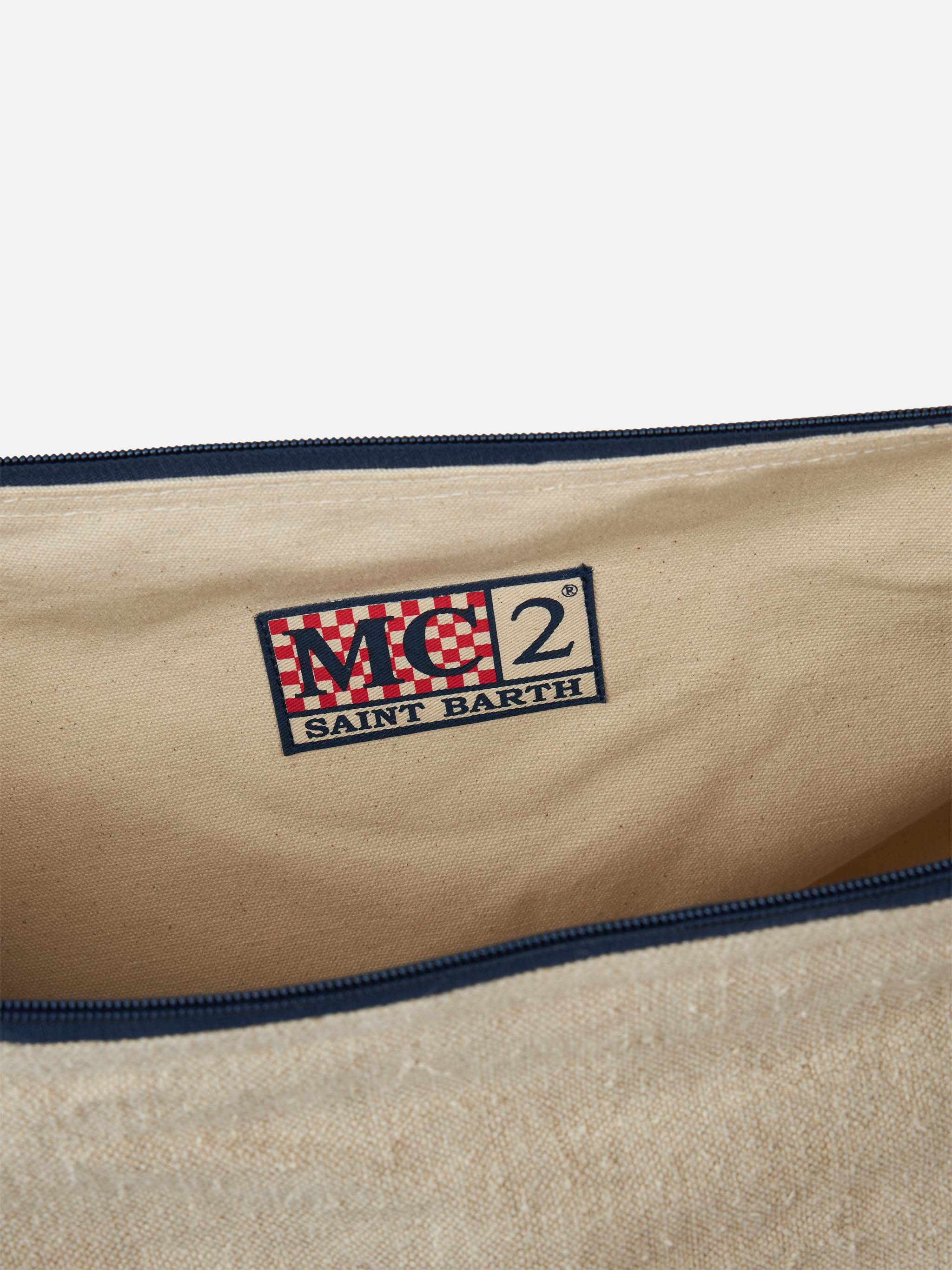 Jetleg Reisetasche aus natürlichem Leinen mit Lederdetails und Saint Barth Logo-Stickerei | 100 % Leinen | MC2 Saint Barth