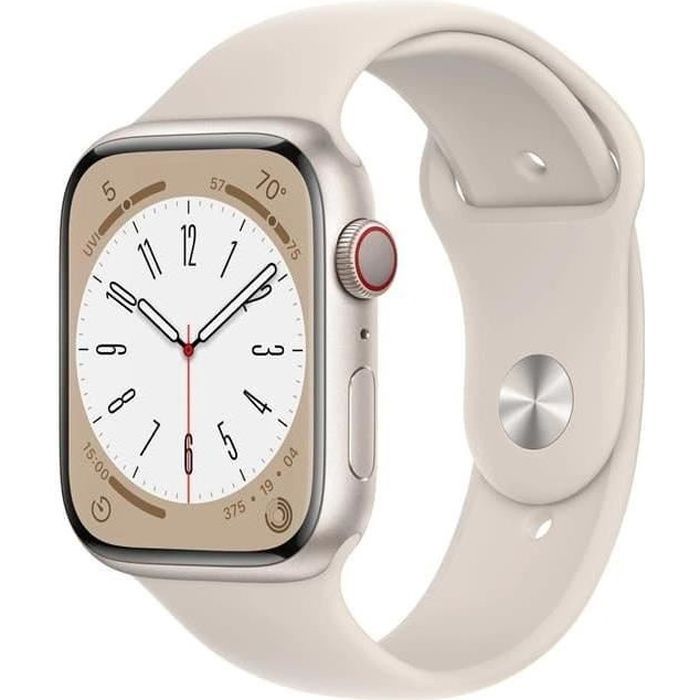 Apple Watch (Serie 8) 2022 GPS 45 mm - Aluminio Starlight - Correa deportiva blanca - Reacondicionado - Excelente estado