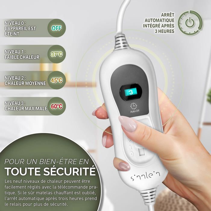 Coprimaterasso elettrico riscaldante Sinnlein 160x140 cm | 2 persone - con spegnimento automatico | Riscaldatore per materasso con 3 impostazioni di temperatura
