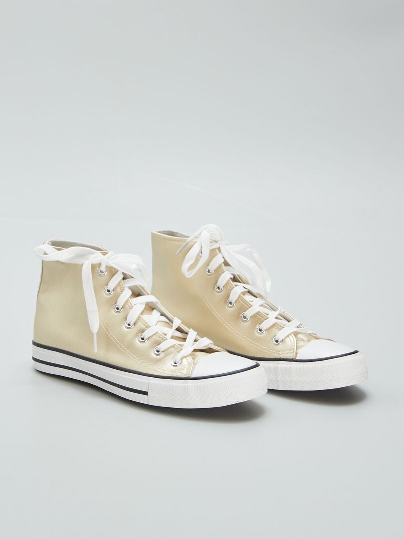 Hoge sneakers van metallic canvas - BEIGE