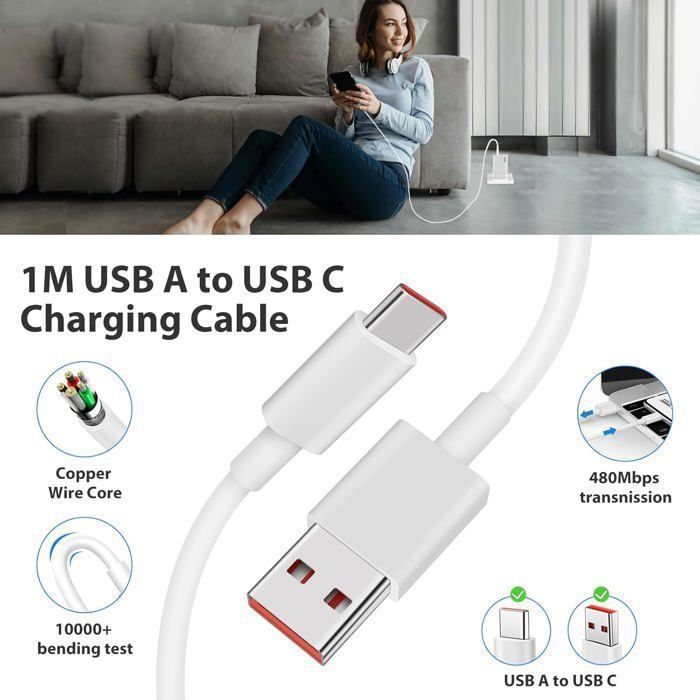 45W snellader met 1 meter USB-C-kabel voor Xiaomi Redmi Note 14 5G en 14 Pro, snellader voor Xiaomi iPad 6 en 5 en Redmi iPad Pro