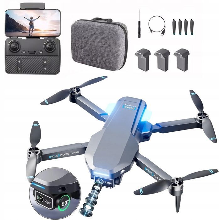 Drone met camera en afstandsbediening, 2 camera's, 3 accu's, geschikt voor beginners.