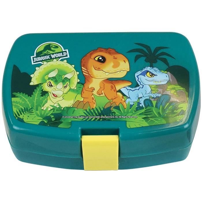 JURASSIC WORLD - Juego de vajilla infantil con taza, tazón, plato, cubiertos, botella de agua y caja para aperitivos.