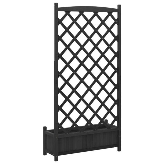 vidaXL Macetero con enrejado, jardinera elevada, caja de flores, maceta, caja de flores para jardín, patio, terraza, madera negra 365493