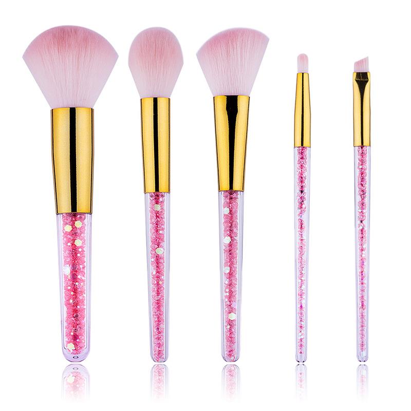 Nouveau set de 4 ou 5 pinceaux de maquillage en cristal licorne diamant rose, violet et blanc. Pinceaux brillants pour fond de teint et estompage du visage.
