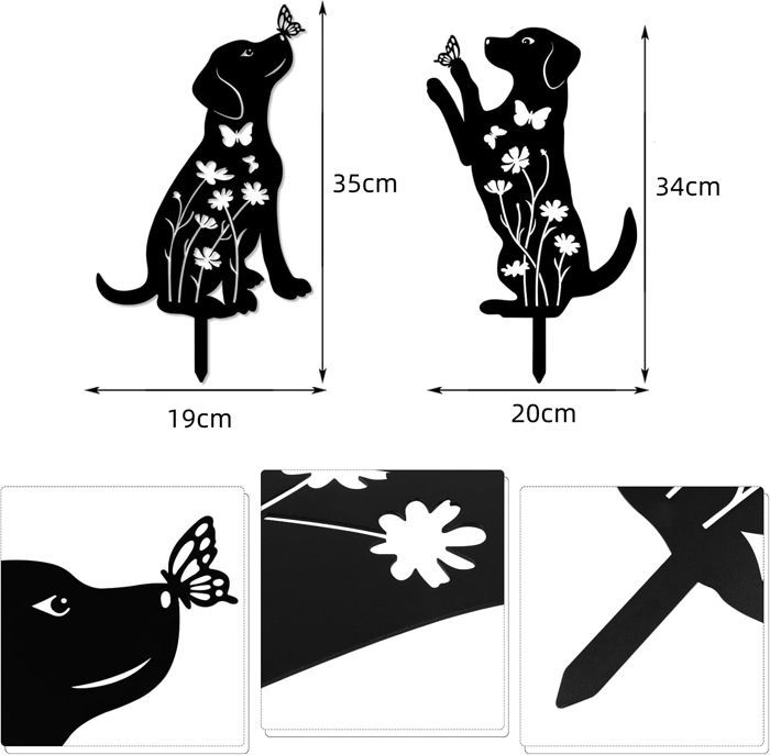 Adornos metálicos para jardín con forma de perro (2 piezas) - AQSACOKIYA - Estacas decorativas para jardín con forma de perro - Decoración para exteriores