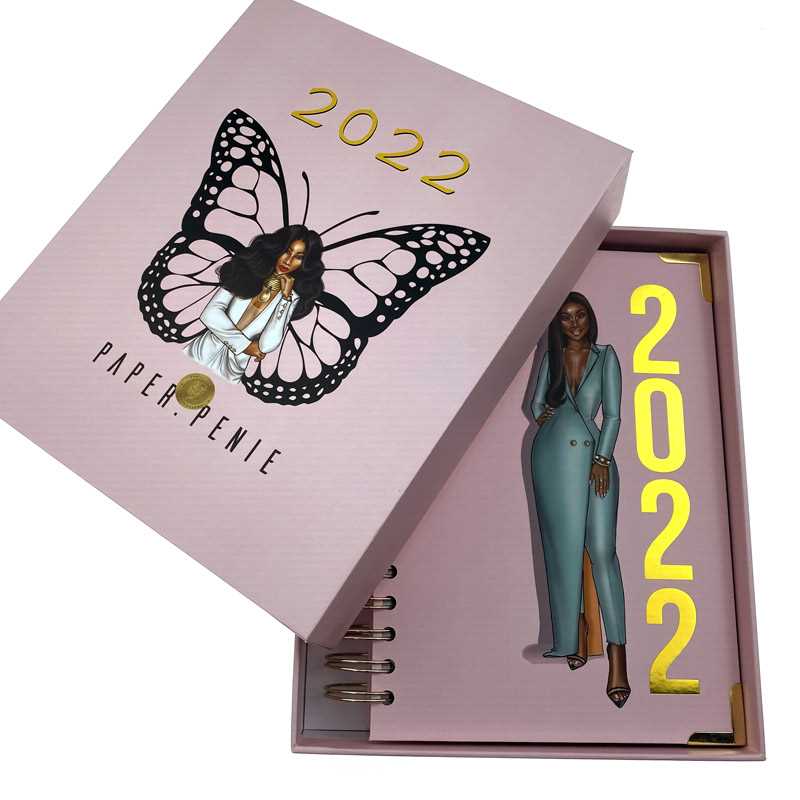 Agende e quaderni personalizzati per il 2022 con stampa di obiettivi, copertina rigida personalizzata, agenda giornaliera e oraria.