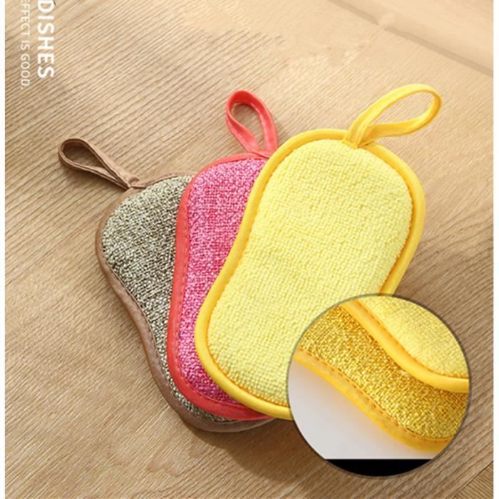 Lot de 5 éponges vaisselle reutilisable eponges, Double Action en Microfibre antibactériennes et résistantes pour Nettoyer