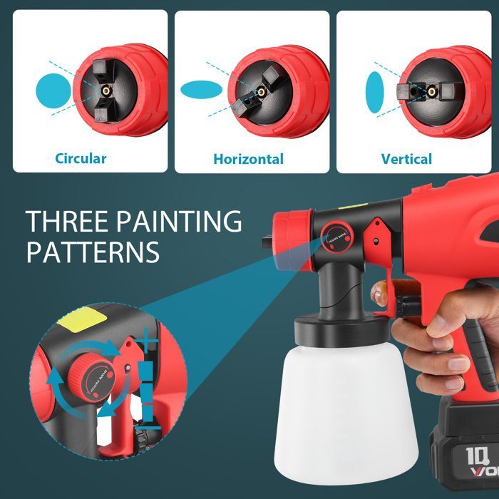 Cordless Electric Paint Sprayer with 2 x 21V 2600mAh Batteries, 3 Spray Modes for Furniture, Fences, and Walls
