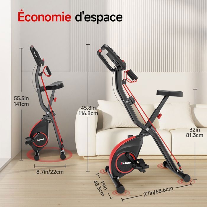 Vélo d'appartement - PASYOU - PX08 - Pliable 4 en 1 - 16 niveaux résistance magnétique - Moniteur LCD
