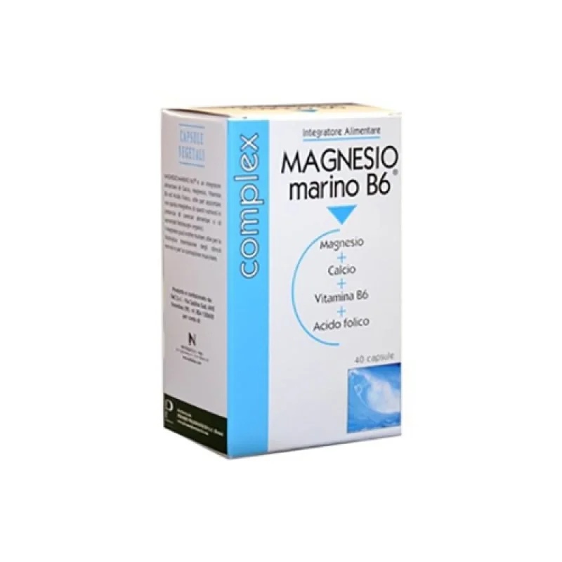 Voedingssupplement met magnesium uit zee en vitamine B6, 40 capsules.