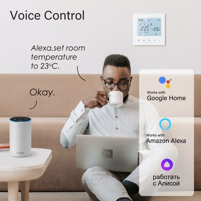 Thermostat Connecté WiFi Thermostat d'Ambiance Intelligent,Thermostats Programmable sans Fil ,Blanc