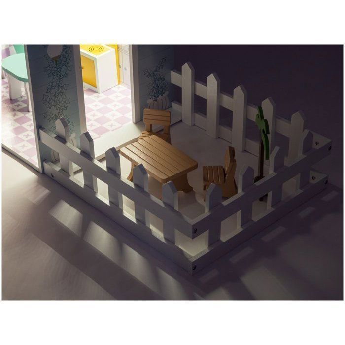 Grande casa delle bambole in legno per bambini - Mamabrum - Illuminazione a LED 123x34x114 cm, 3 piani, terrazza - Gioco di ruolo