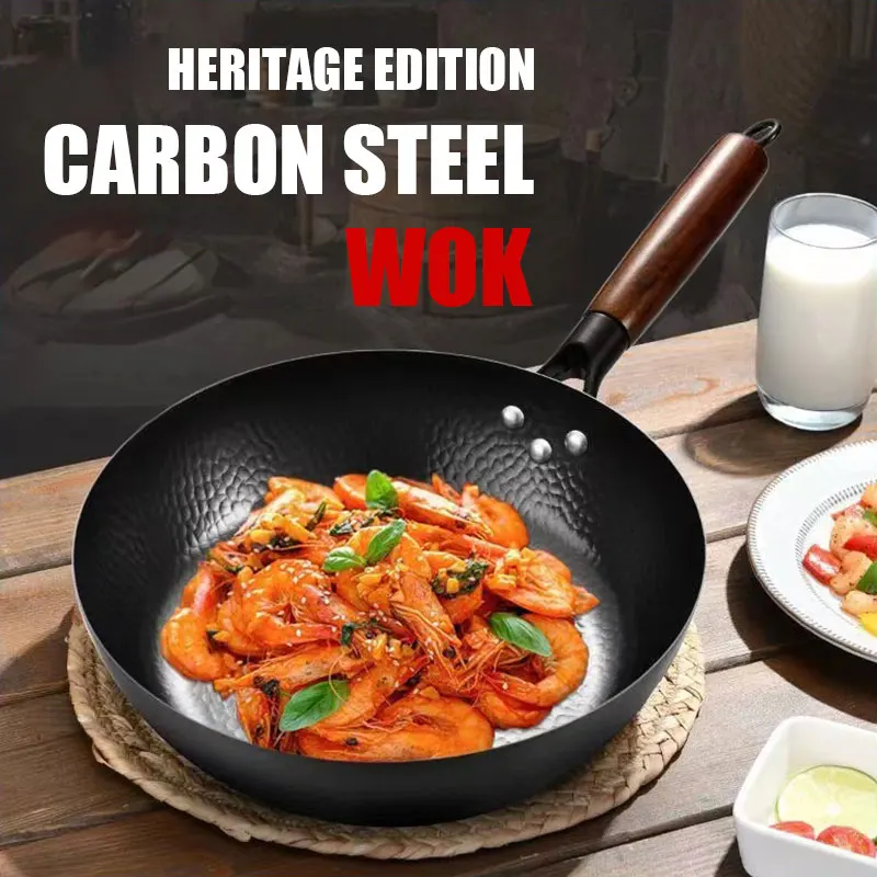 Poêle en fonte non revêtue, wok traditionnel en acier au carbone de 28 cm (11 pouces), compatible avec les plaques à gaz et à induction, Universa Kitchen Cookwar, poêle antiadhésive
