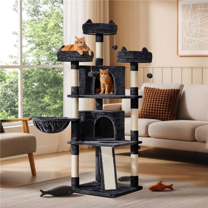 Árbol para gatos XXL de 175 cm con postes rascadores de sisal, cuevas, pelotas y perchas, casa de juegos multinivel para gatos, gris oscuro YAHEETECH